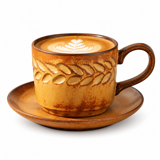 Vintage Wheat Ear Ceramic Coffee Cup and Saucer