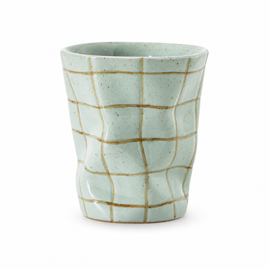 Brown Grid Ceramic Coffee Cup