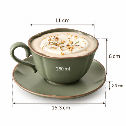 Wave Rim Ceramic Coffee Cup and Saucer