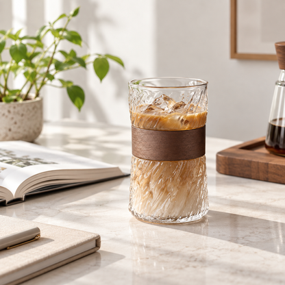 Clear Textured Glass Coffee Cup