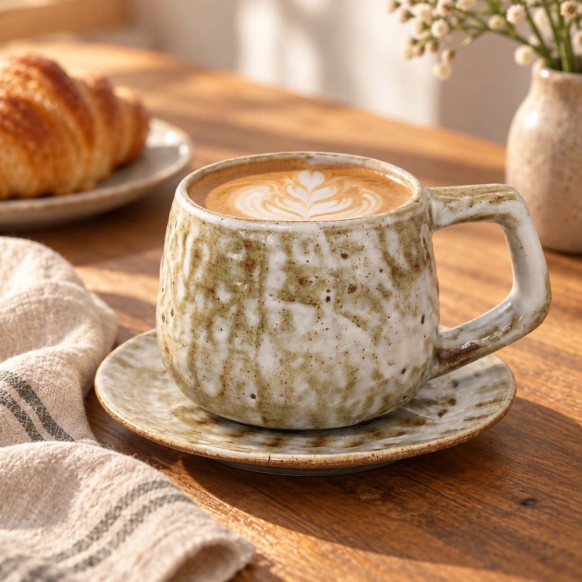 Handcrafted Ceramic Coffee Cup and Saucer