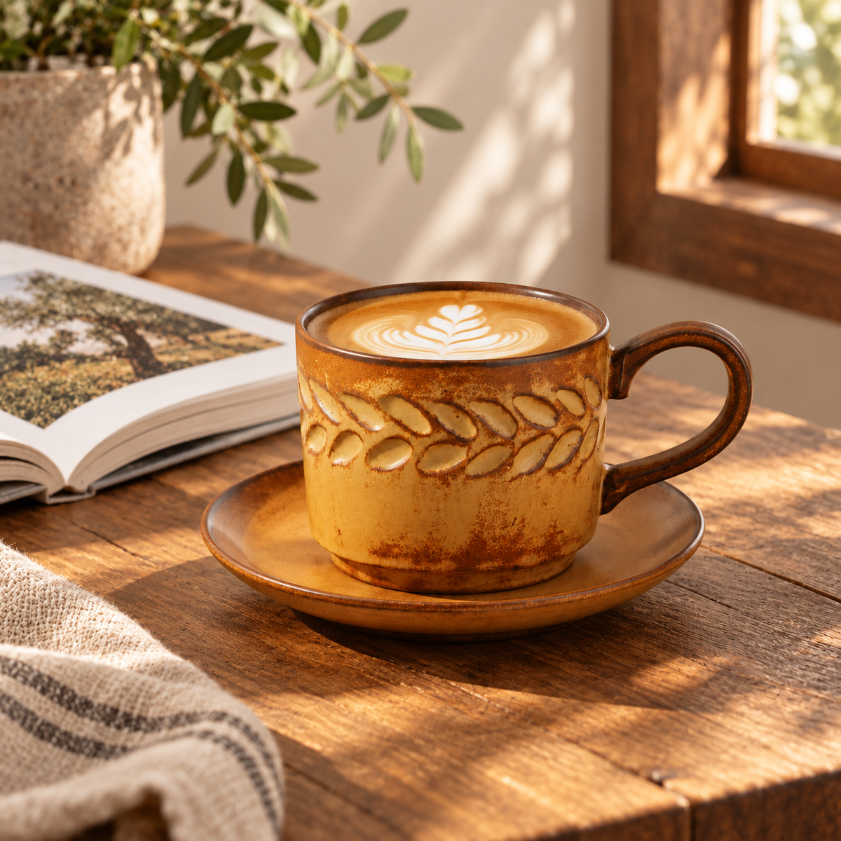 Vintage Wheat Ear Ceramic Coffee Cup and Saucer