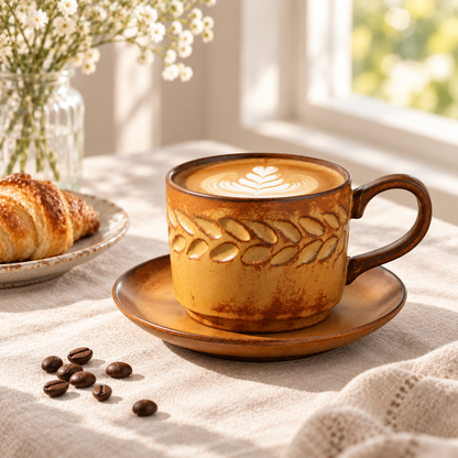 Vintage Wheat Ear Ceramic Coffee Cup and Saucer