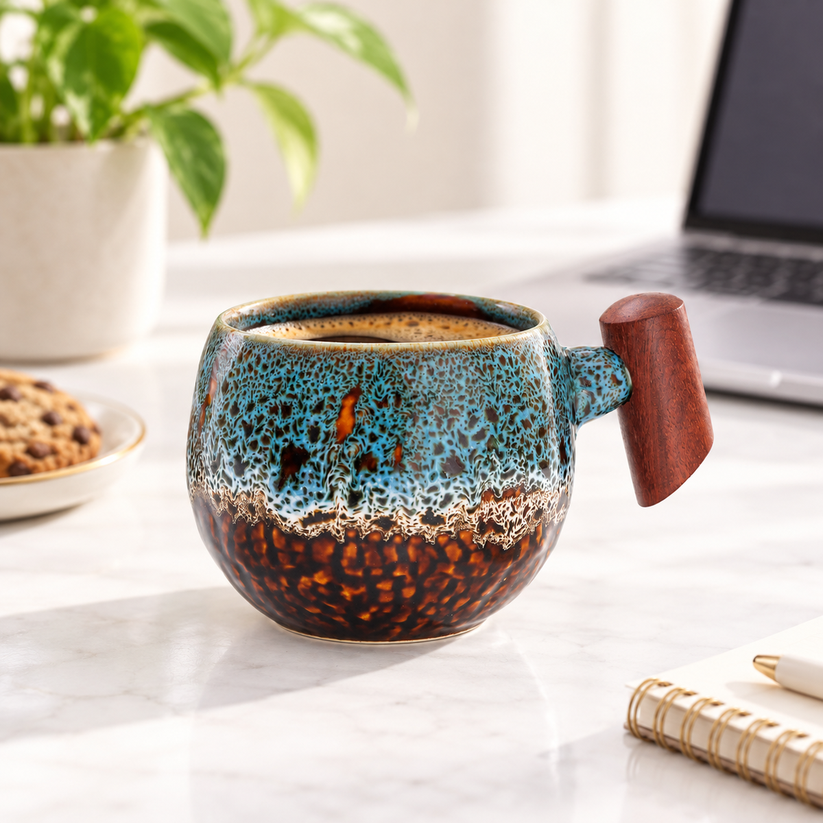 Blue Kiln-Glazed Ceramic Coffee Cup