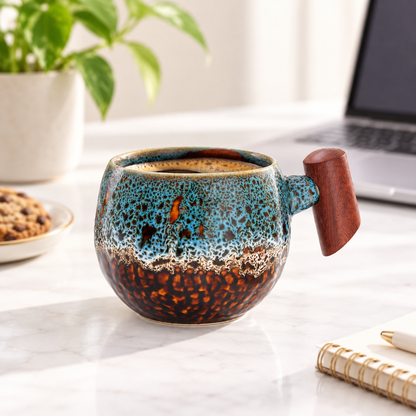 Blue Kiln-Glazed Ceramic Coffee Cup