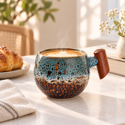 Blue Kiln-Glazed Ceramic Coffee Cup