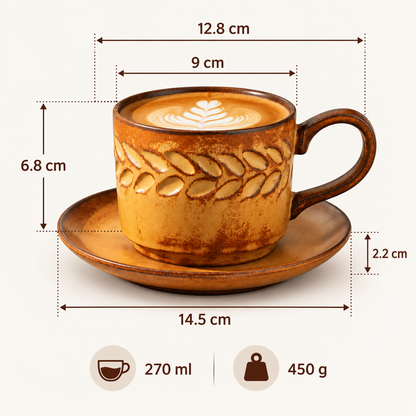 Vintage Wheat Ear Ceramic Coffee Cup and Saucer