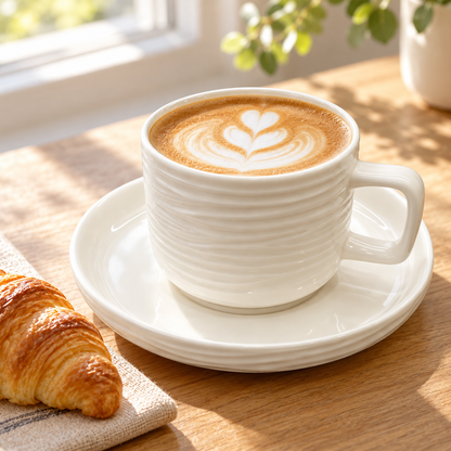 Wave Ceramic Coffee Cup and Saucer