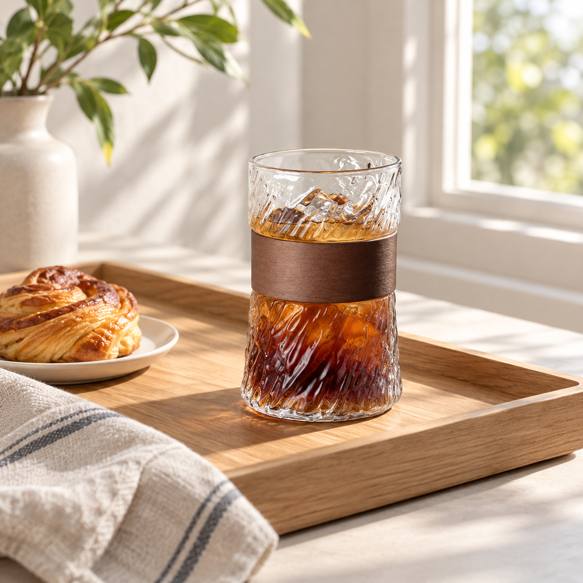 Clear Textured Glass Coffee Cup