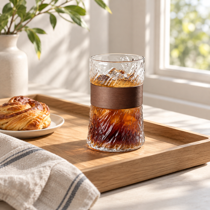 Clear Textured Glass Coffee Cup