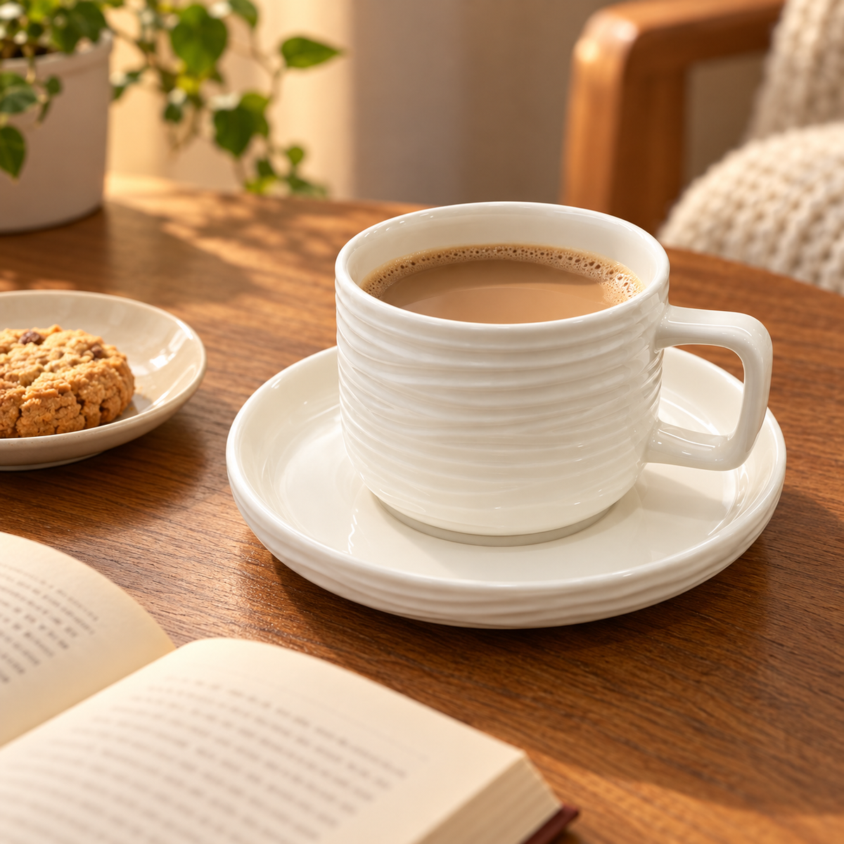 Wave Ceramic Coffee Cup and Saucer