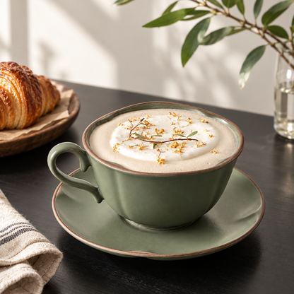 Wave Rim Ceramic Coffee Cup and Saucer