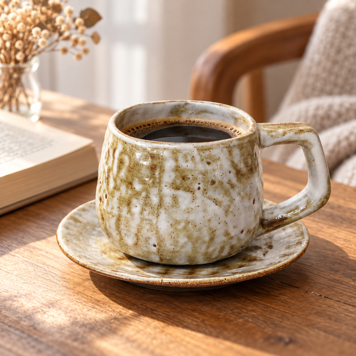 Handcrafted Ceramic Coffee Cup and Saucer