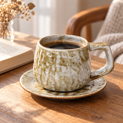 Handcrafted Ceramic Coffee Cup and Saucer