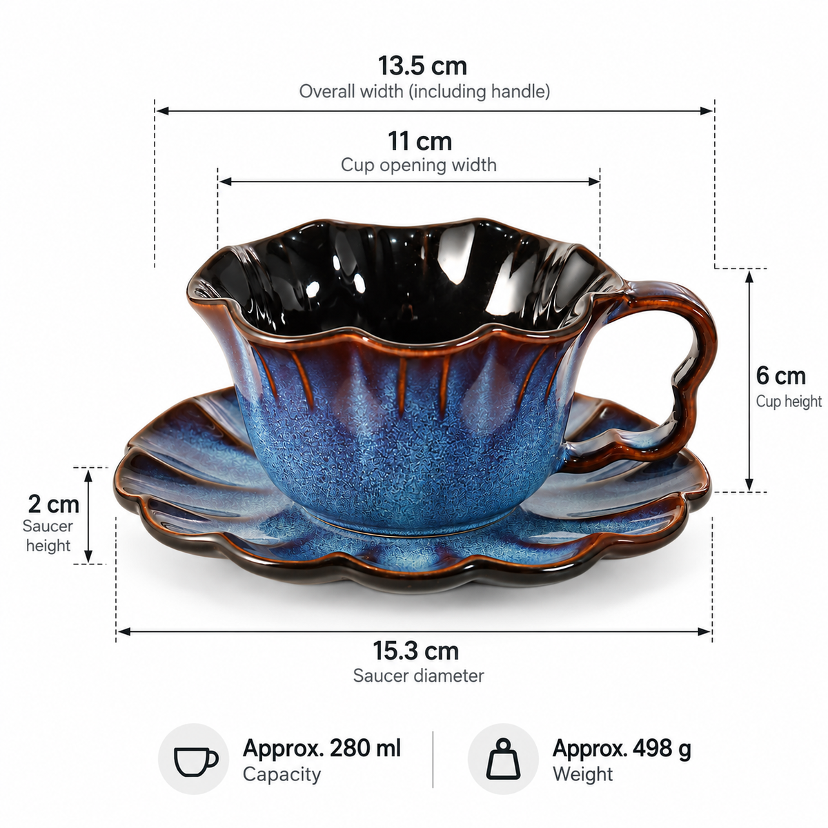 Reactive Glaze Flower Petal Coffee Cup and Saucer